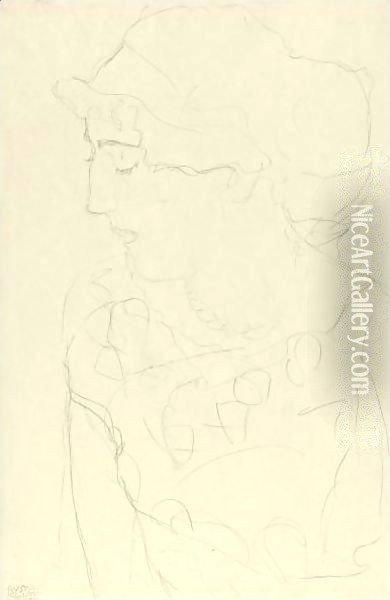 Female Bust In Profile Or Woman With Blouse Oil Painting - Gustav Klimt
