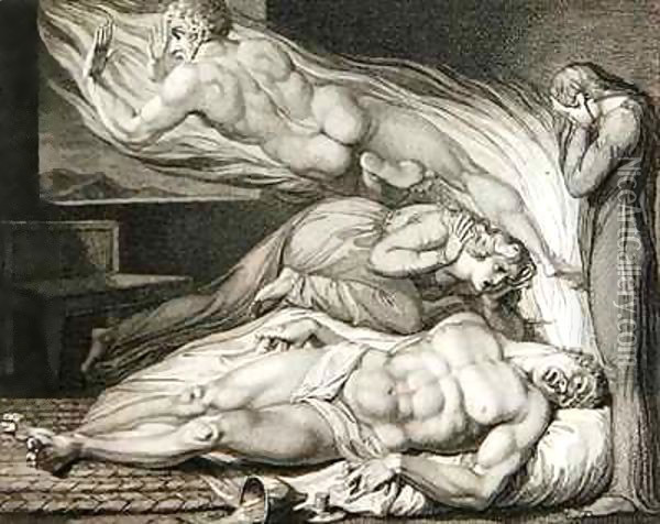 Death of the Strong Wicked Man Oil Painting - William Blake
