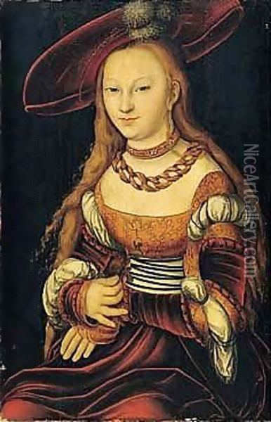 Portrait of a young lady seated Oil Painting - Lucas The Elder Cranach