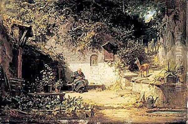Der Eremit Vor Der Klause (Hermit Seated Outside His Hut) Oil Painting - Carl Spitzweg
