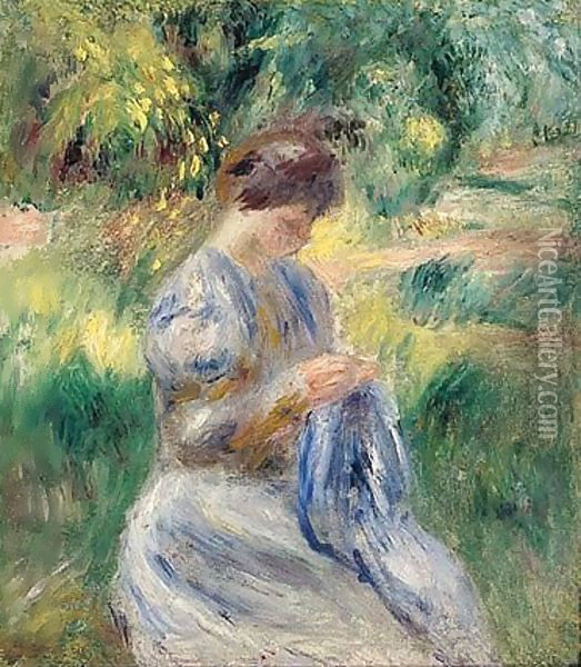 La Couseuse (Femme Cousant Dans Un Jardin) Oil Painting - Pierre Auguste Renoir