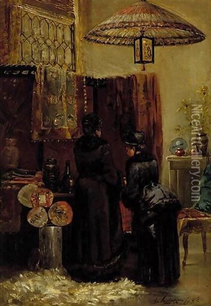 A quaint oriental shop Oil Painting - Elliott Daingerfield