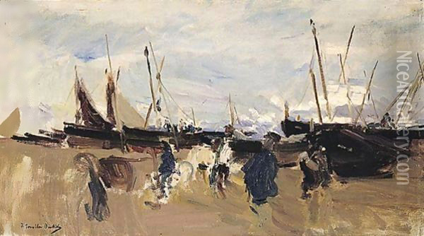 Barcas En La Playa (Boats On The Beach) 3 Oil Painting - Joaquin Sorolla Y Bastida
