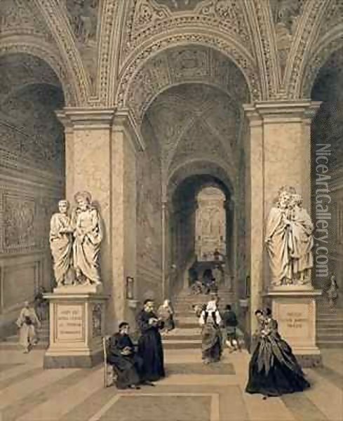 The sacred staircase of the Santi Sanctuary in Rome Oil Painting - Felix Benoist