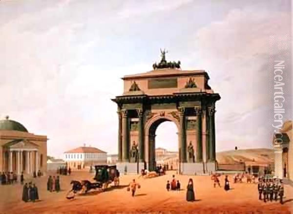 The Triumphal Arch in the Tverskaya Square in Moscow Oil Painting - Felix Benoist