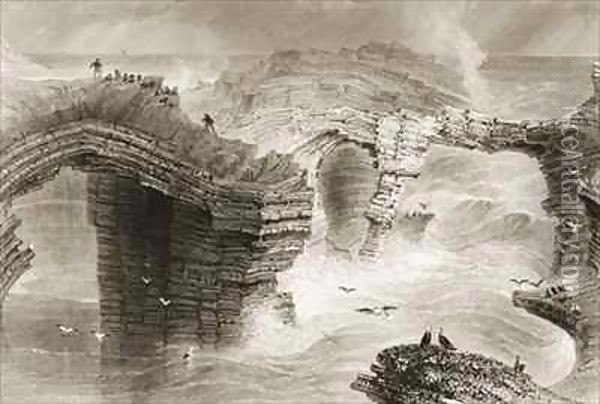 Natural Bridges near Kilkee, County Clare, Ireland Oil Painting - William Henry Bartlett