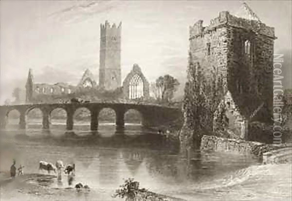 Clare Abbey, County Clare, Ireland Oil Painting - William Henry Bartlett