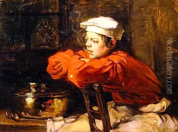 Kitchen boy on a cigarette break Oil Painting - Joseph Bail