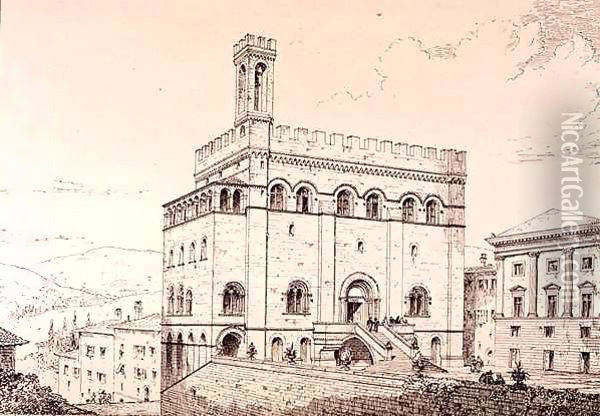 Palazzo del Comune, Gubbio, Italy, from 'Examples of the Municipal, Commercial, and Street Architecture of France and Italy from the 12th to the 15th Century' Oil Painting - R. Anderson