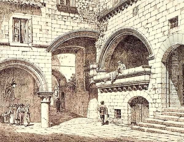 Part of the Piazza San Pellegrino, Viterbo, Italy, from 'Examples of the Municipal, Commercial, and Street Architecture of France and Italy from the 12th to the 15th Century Oil Painting - R. Anderson