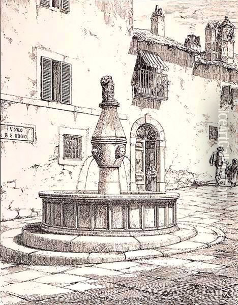 Fountain of the Vicolo di S. Rocco, Viterbo, Italy, from 'Examples of the Municipal, Commercial, and Street Architecture of France and Italy from the 12th to the 15th Century', publ. by W.Mackenzie, 1841 (engraving) Image ID: Oil Painting - R. Anderson