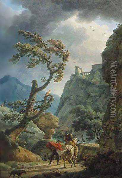 Soldiers in a Mountain Gorge, with a Storm Oil Painting - Claude-joseph Vernet