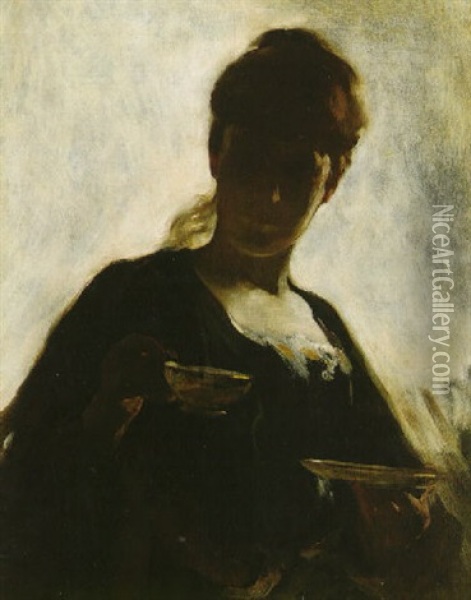 Woman With A Tea Cup Oil Painting - John White Alexander