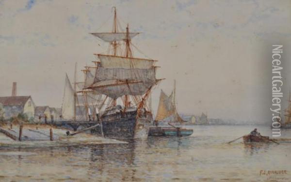 Ship In Harbour Littlehampton Oil Painting - Frederick James Aldridge