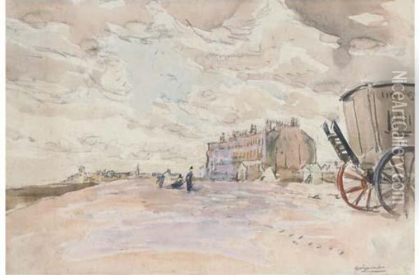 Walton On Naye: East Terrace; And Low Tide, Carter's Bathing Machines Oil Painting - Robert G.D. Alexander