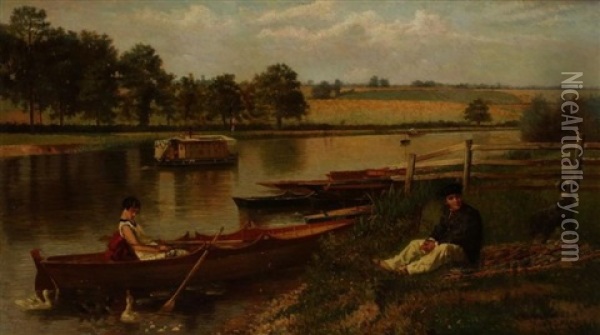Repos En Bord De Seine Oil Painting - Hendricus-Jacobus Burgers