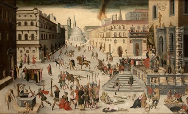 Les Massacres Dutriumvirat Oil Painting - Antoine Caron