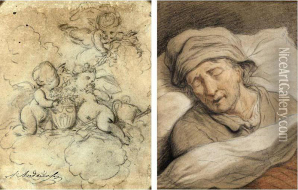 A Pair Of Studies: A Sleeping Man And A Sleeping Woman, With Studies Of Putti On The Versos Of Both Sheets Oil Painting - Anthony Andriessen