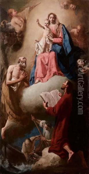 Madonna Col Bambino, Sant'andrea E San Giovanni Evangelista Oil Painting - Giuseppe Angeli