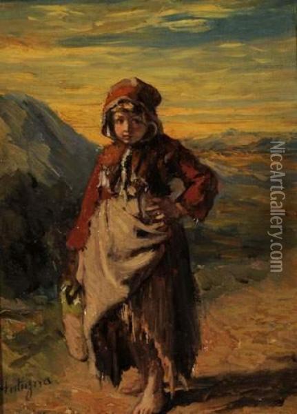 Jeune Bretonne Dans Un Paysage, Circa 1870 Oil Painting - Alexandre Antigna