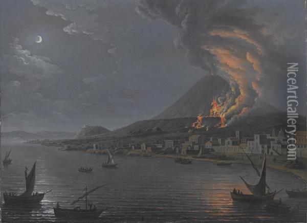 Eruzione Del Vesuvio Vista Da Torre Del Greco Oil Painting - Pietro Antoniani