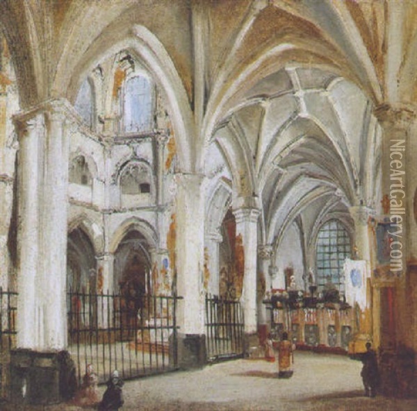 Cathedral Interior Oil Painting - Adrien Dauzats