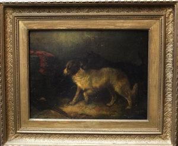 Two Terriers In An Interior Oil Painting - George Armfield