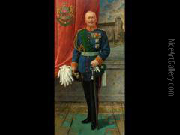 Portrait Von Konig Friedrich August Iii. Von Sachsen In Paradeuniform Mit Orden Oil Painting - Toni Aron
