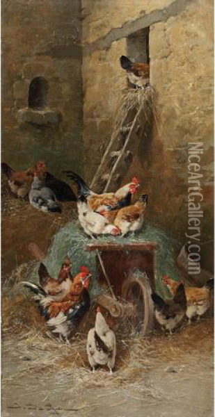 Scene De Basse-cour Oil Painting - Jules G. Bahieu