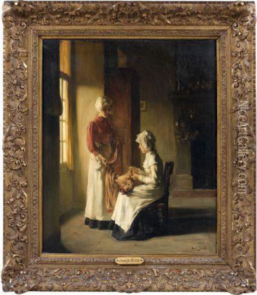 Deux Couturieres Dans Un Interieur Oil Painting - Joseph Bail