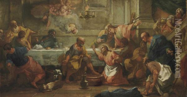 Christ Washing His Disciples' Feet At The Last Supper Oil Painting - Antonio Balestra