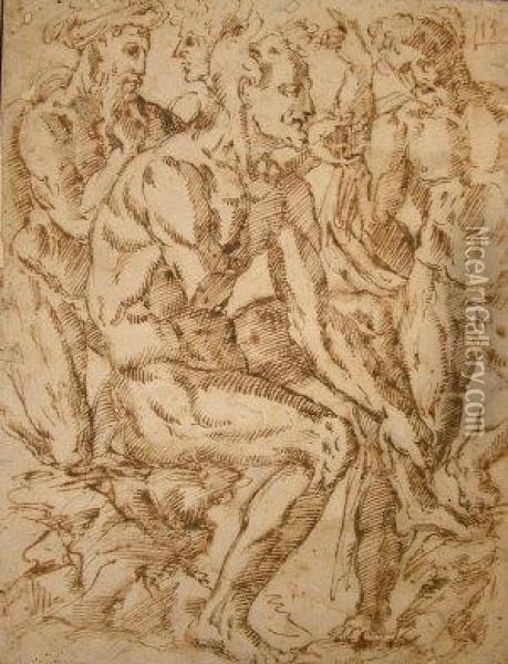 Male Nude Figure Study Oil Painting - Baccio Bandinelli
