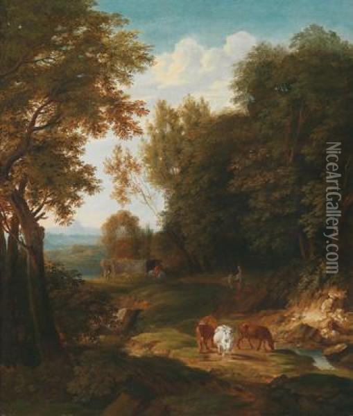 Paesaggio Boschivo Con Mucche Oil Painting - Pieter Bartholomeusz. Barbiers IV