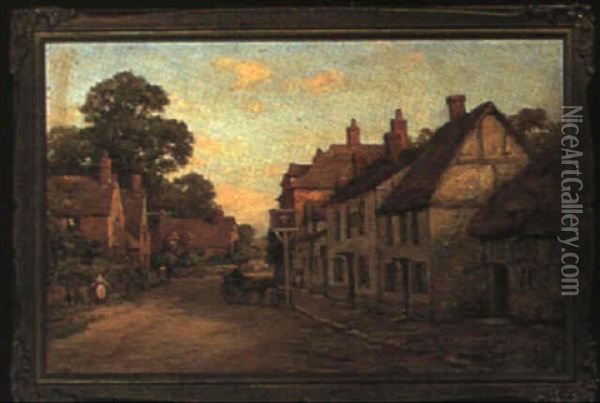 A Village Street Oil Painting - Sir Herbert Edwin Pelham Hughes-Stanton