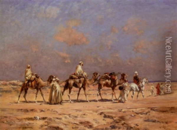 Crossing The Desert Oil Painting - Victor Pierre Huguet