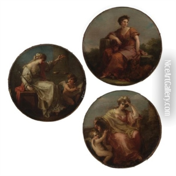 Fortitude; Prudence; Justice (set Of 3) Oil Painting - Angelika Kauffmann