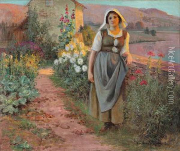 Madchen In Einem Blumengarten Oil Painting - Jean Beauduin