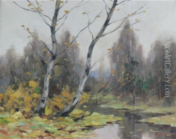 Fall Landscape With Birch Oil Painting - Rudolf Koivu
