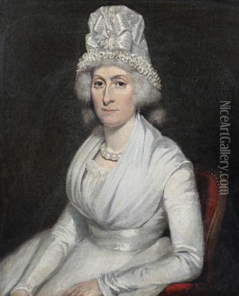 Portrait Of A Seated Woman In White Oil Painting - Sir William Beechey