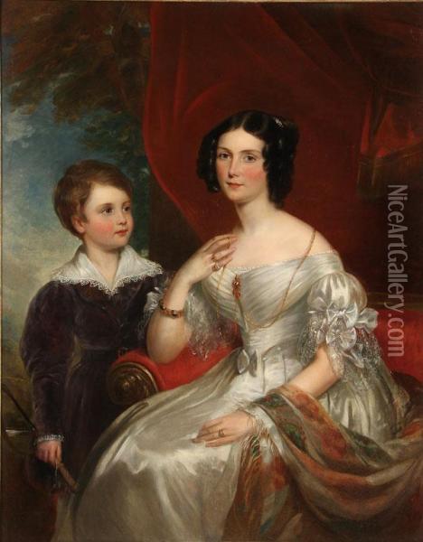 Portrait Of Lady Georgiana Bertie And Her Son Charles Oil Painting - Sir William Beechey