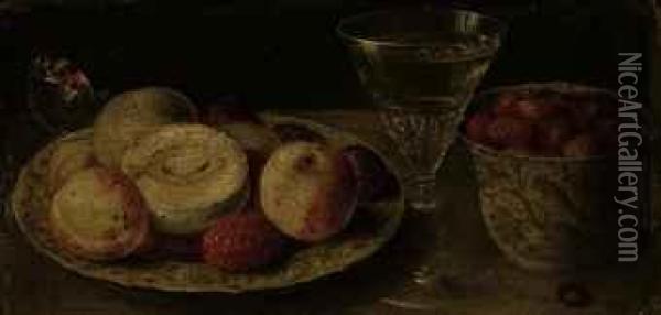 Peaches And Raspberries On A Wan-li Kraak Porcelain Plate Oil Painting - Osias, the Elder Beert