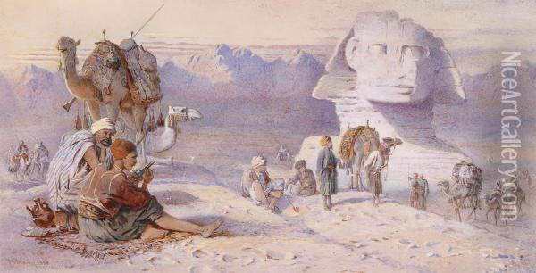 Group Restingbeside The Large Sphinx In Giza Oil Painting - Joseph-Austin Benwell