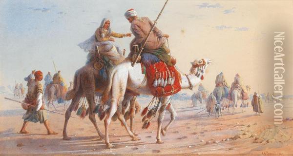 Caravane Dans Le Desert. Oil Painting - Joseph-Austin Benwell