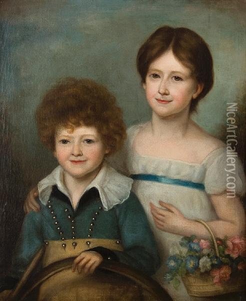 Portrait Of Two Children Oil Painting - Johann Jakob Biedermann