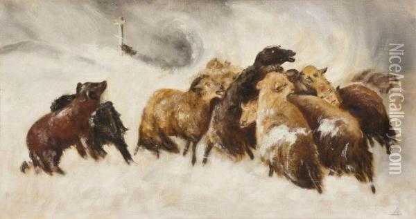 Sheep In The Snow Oil Painting - Albert Bierstadt