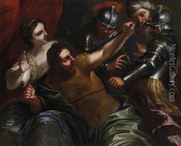 Samson And Delilah Oil Painting - Bartolomeo Biscaino