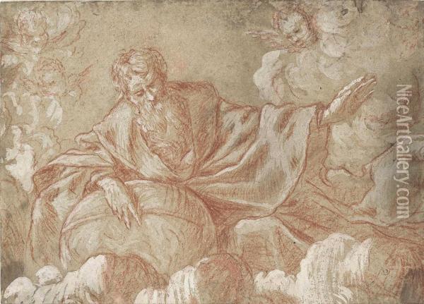 God The Father With Putti Oil Painting - Bartolomeo Biscaino