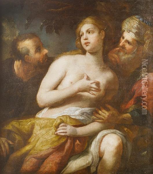 Susannah And The Elders Oil Painting - Bartolomeo Biscaino