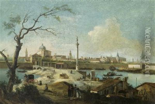 Capriccio With A View Of Padua Oil Painting - Giuseppe Bernardino Bison