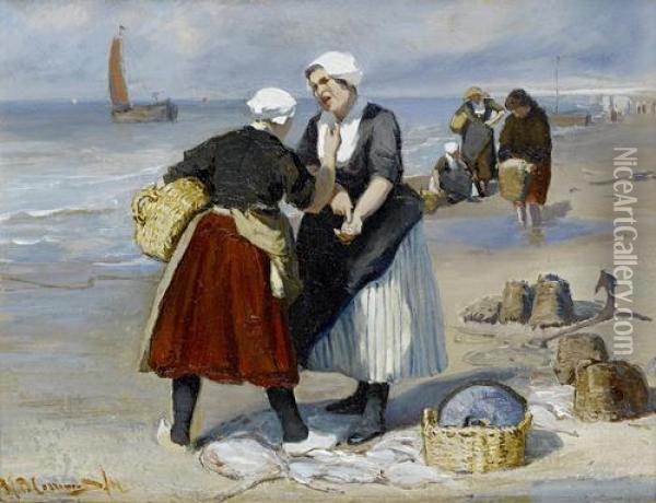 Fisherwomen Haggling On The Beach Oil Painting - Bernardus Johannes Blommers
